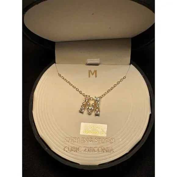 Sterling Silver 16in 2in ext CZ Vermiel M Necklace - Picture 2 of 5